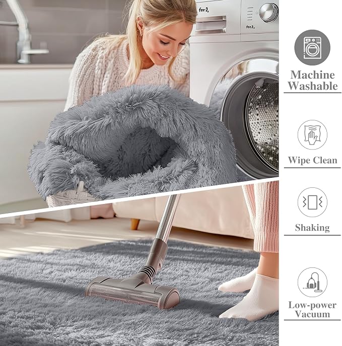OLANLY 4x4 Machine Washable Accent Rug, Soft Fluffy Shaggy Area Rug - Image 2