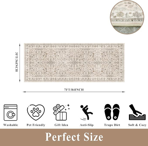 3x7 Washable Non-Slip Kitchen Runner Rug – Soft Low-Pile Stain-Resistant Carpet - Image 2