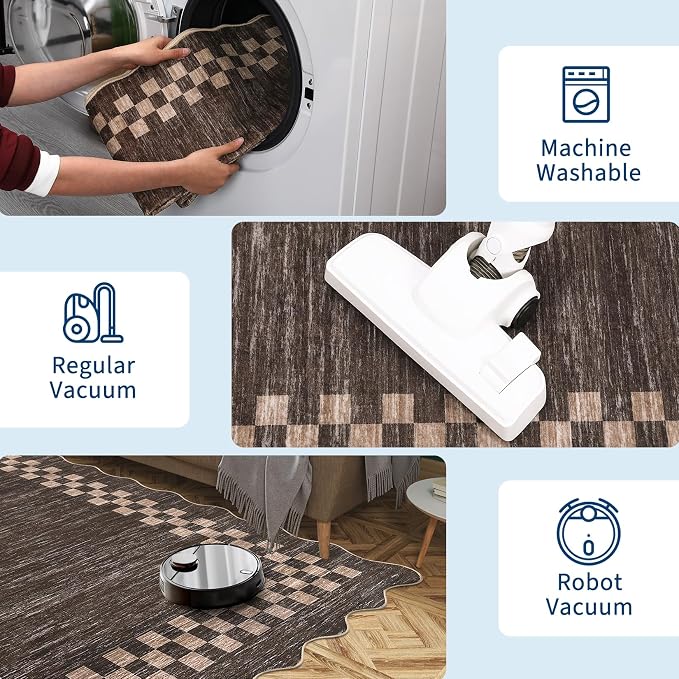 Small Area Rug 2x3 Modern Checkered Entry Rug Solid Color Scalloped Kitchen - Image 6
