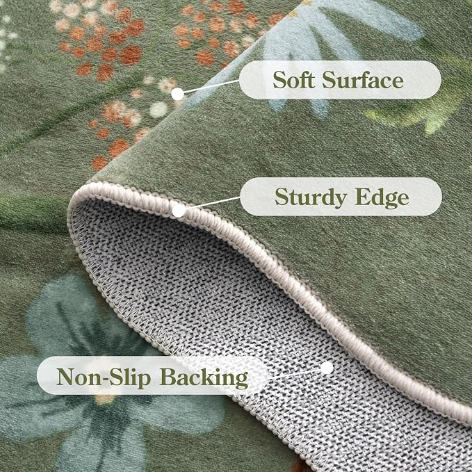 Lahome Floral Rugs for Entryway, 2X3 Washable Kitchen Rugs Ultra-Thin Soft Rug - Image 7
