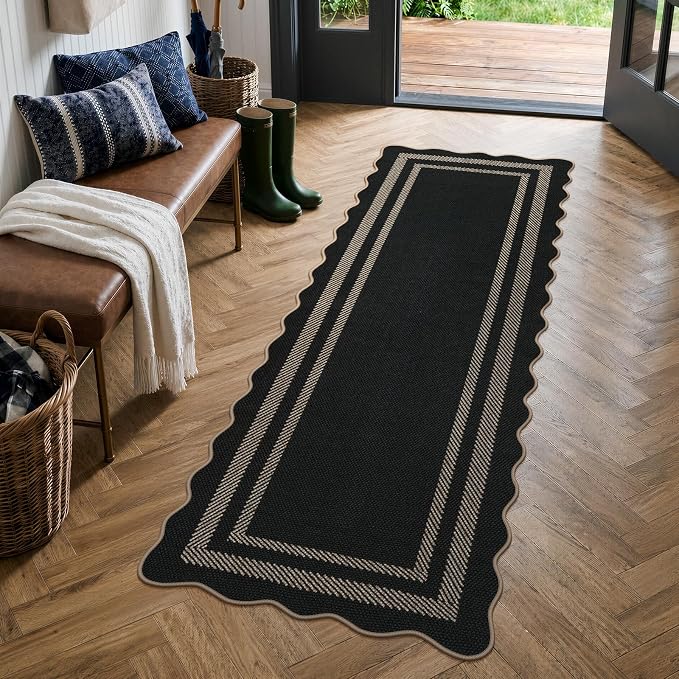 LIVEBOX Scalloped Easy Jute Kitchen Runner Rug, 2x6 Hallway Runner Black Rugs - Image 8