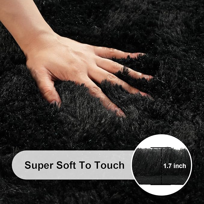 Black Rugs for Bedroom, 2x3 Fluffy Area Rugs for Living Room, Small Fuzzy Shag - Image 2