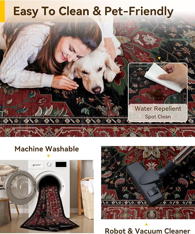 RELEANY Area Rugs Runner 2'6"x5' Washable Non-Slip, Floral Vintage Distress - Image 5