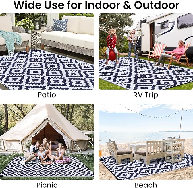 Smiry Waterproof Outdoor Rug 8x10 ft, Reversible Plastic Straw Patio Camping - Image 8