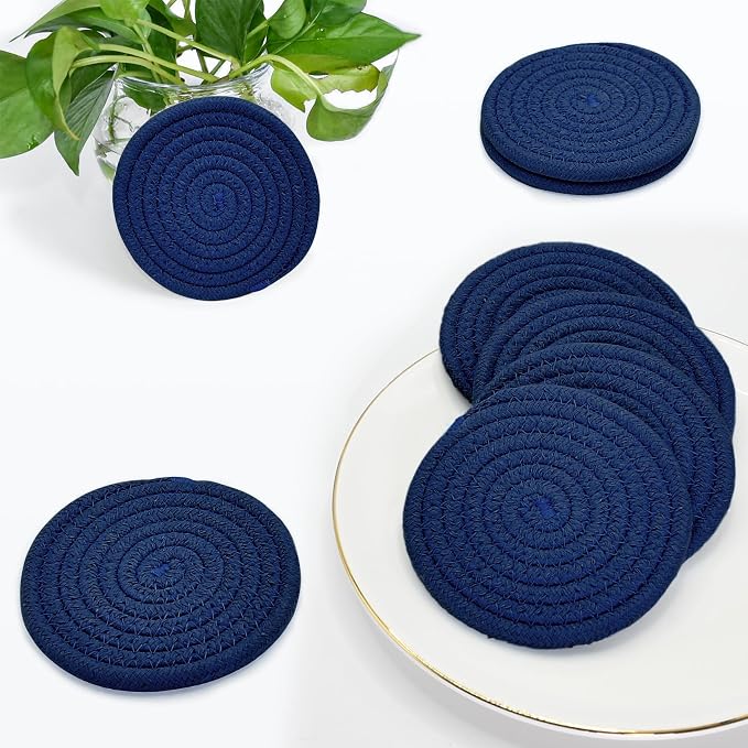 ABenkle Drink Coasters with Holder Set of 10, Cotton Woven Absorbent Coasters - Image 6