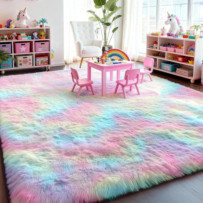 PAGISOFE Fluffy Vibrant Rainbow Rugs - Image 4