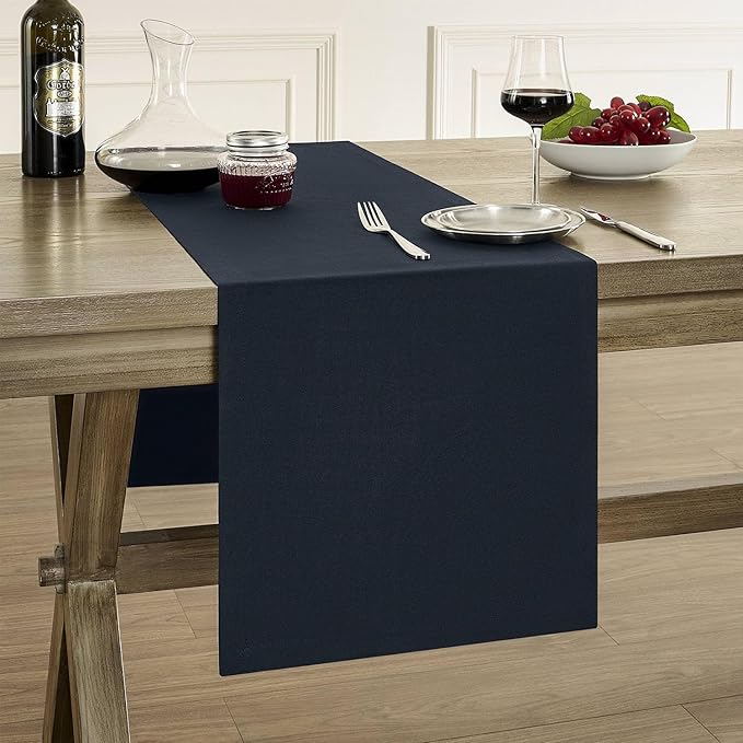 Basic Linen Style Table Runner, 14x48 Inch Dark Navy | Mitered Corner Design by ZEEMARTONLINE