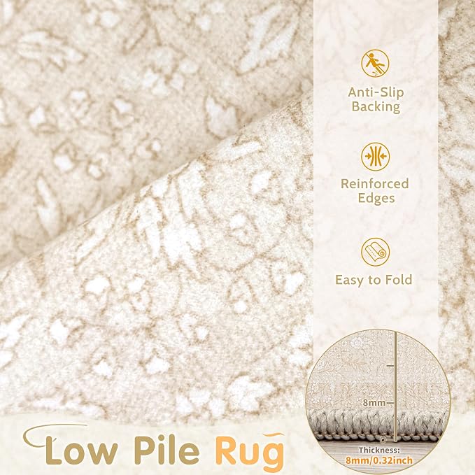 Washable Rug 8x10 Area Rugs: Vintage Floral Rugs - Image 3