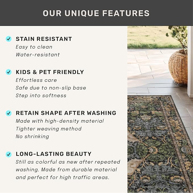 7x10 Green Washable Kitchen Table Rug - Image 6