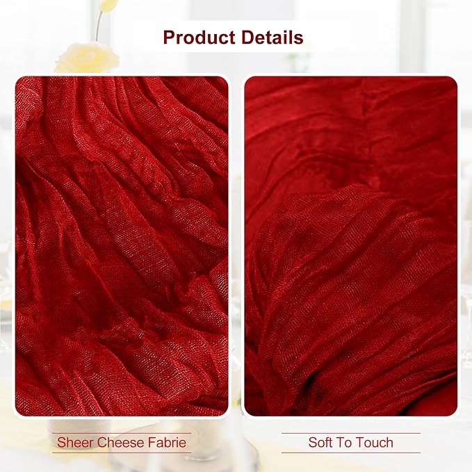 6 Pack Burgundy Cheesecloth Table Runner 35x120 Inch 10Ft Rustic Gauze Cheese - Image 3