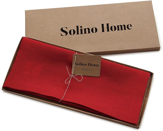 Solino Home 100% Pure Linen Dining Table Runner Red Woven, Fete 14 x 60 in | - Image 7