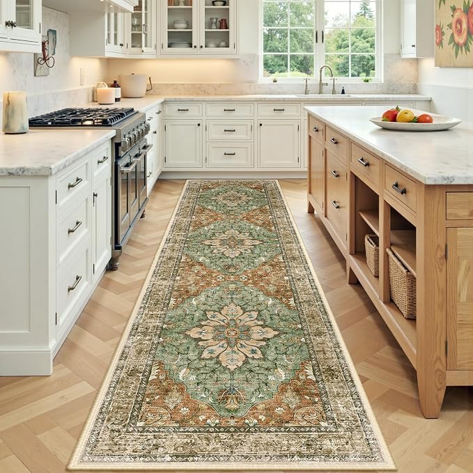 RELEANY Area Rugs Runner 2'x8' Washable Non-Slip, Floral Vintage Distress - Image 2