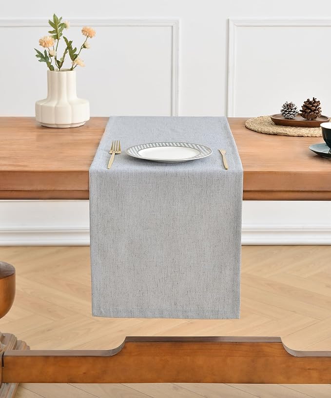 Wracra Linen Table Runner, Burlap Grey Table Runners 108 Inches Long | Rich - Image 3