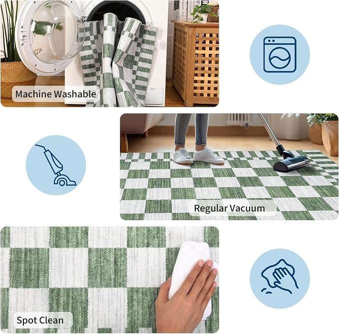 GarveeHome Sage Green Checkered Rug 4×6 Area Rugs - Image 7