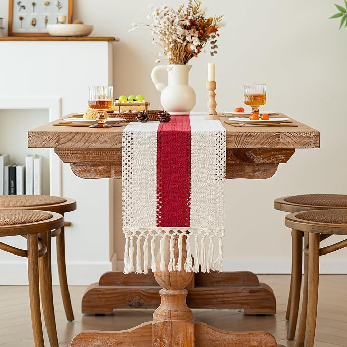 Boho Table Runner for Home Decor 12x72 Red Fall Coffee Table Decor | 72 Inches - Image 2