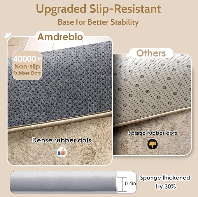 Amdrebio Beige Area Rugs for Living Room Bedroom, 6x9 Fluffy Plush Shag Furry - Image 6