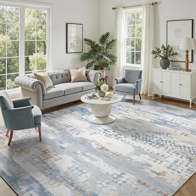 DCX Abstract Area Rug 5x7, Washable Blue Modern Rug by DCXWashableRug