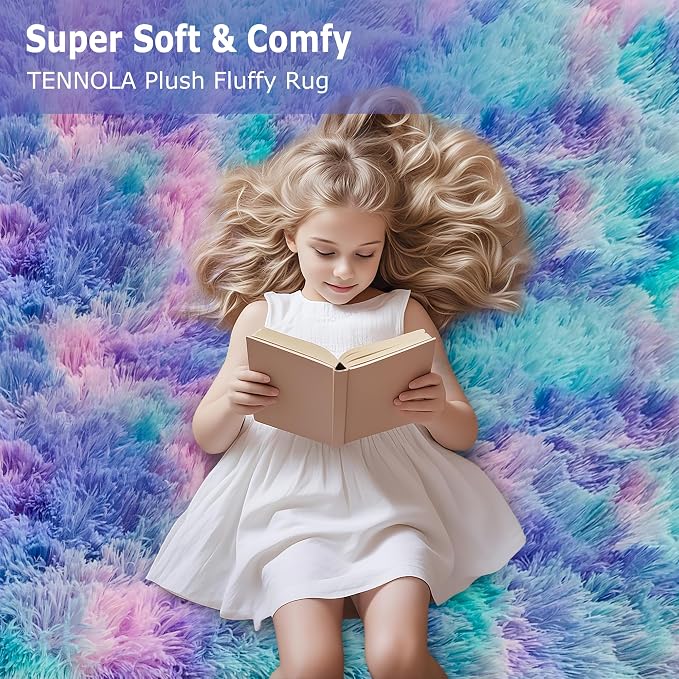 2x8 Ft Purple Rainbow Rug for Girls Bedroom Bedside Runner, Soft Fluffy Rugs - Image 9