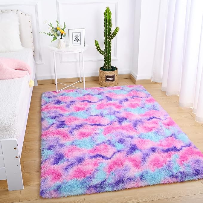 AROGAN Soft Rainbow Area Rugs for Girls Room 4x6 Feet, Fluffy Bedroom Rugs - Image 7