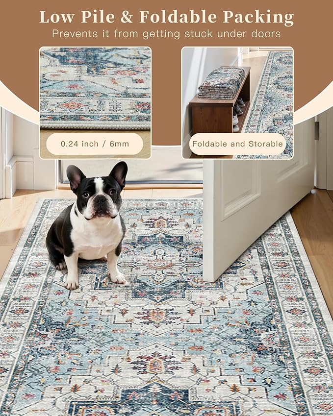 Madane Area Rug 4x6 Washable Rugs: Vintage Living Room Rug Soft Low Pile Non - Image 6
