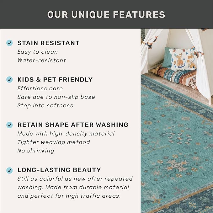 Hazo Haus Teal 3x6 Wide Non Slip Kitchen Rug - Image 7