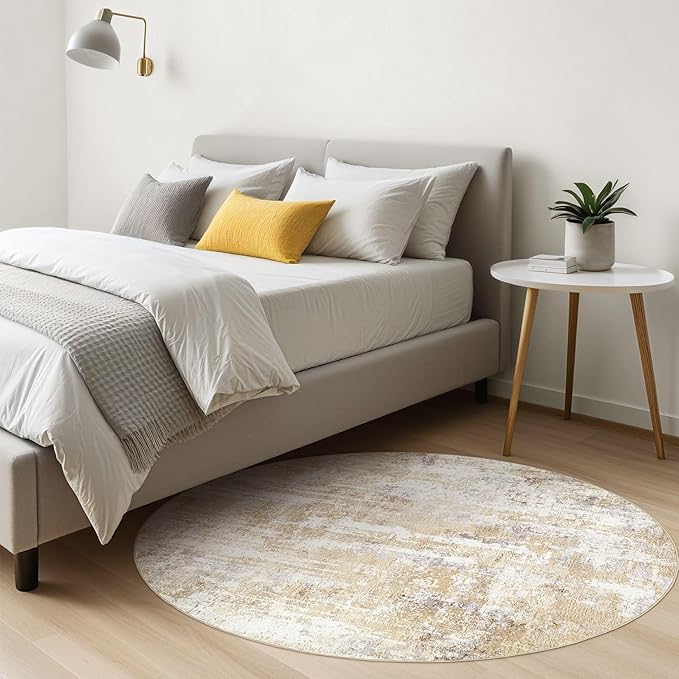 Round Rug Living Room Rugs: 4x4 Washable Circle Abstract Modern Soft Stain - Image 4