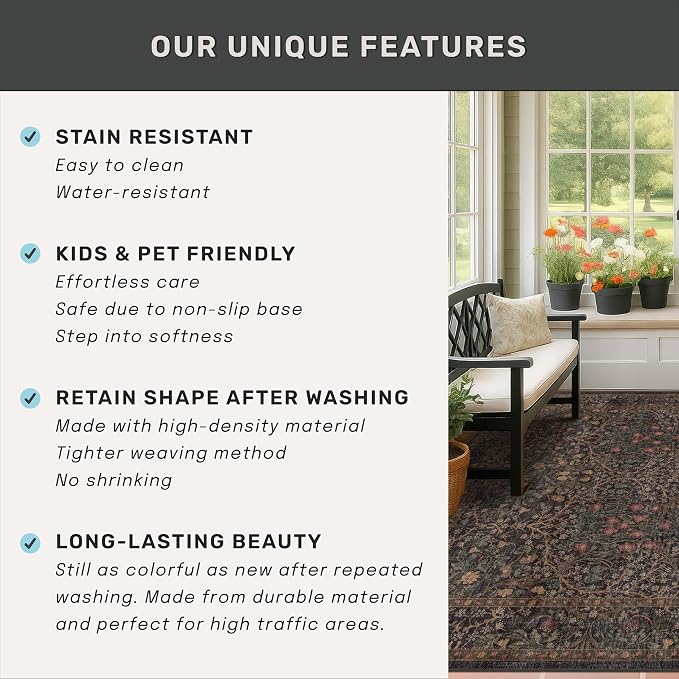 Dark Brown Washable 5x7 Area Rugs - Image 6