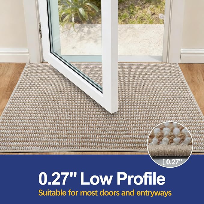 Dirt Trapping Door Mat 24x36, Taupe & White Faux Jute Entryway Rug | Low-Profile - Image 4