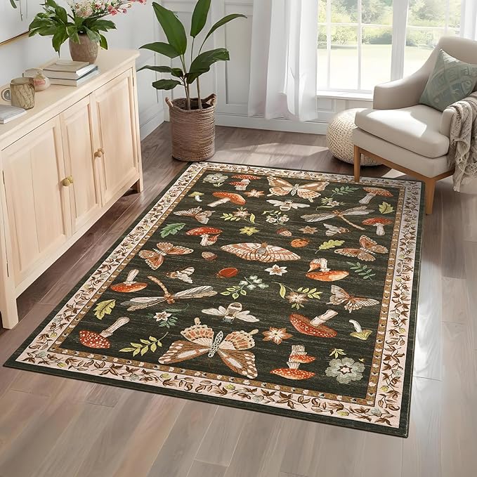 Mushroom 3x5 Area Rug Washable Non-Slip Small Indoor Rugs by ROYHOME