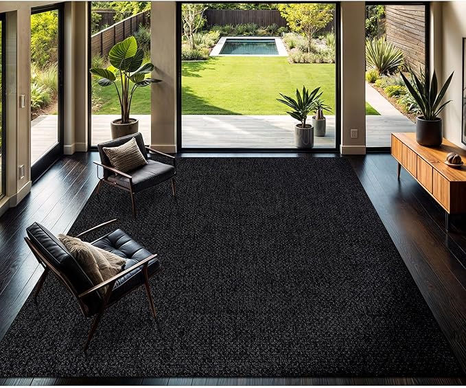 CAMILSON Easy Jute Rug 8x10, Indoor Outdoor Dark Gray Black Farmhouse Area Rugs by CAMILSONIndoorOutdoorAreaRugs