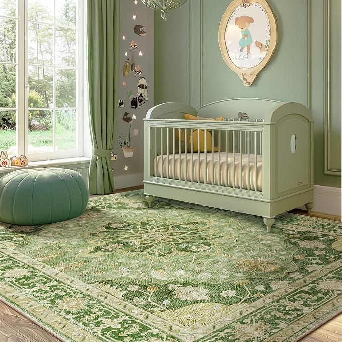 RELEANY Area Rugs 6'x8' Washable Non-Slip, Floral Vintage Distress Medallion by RELEANY