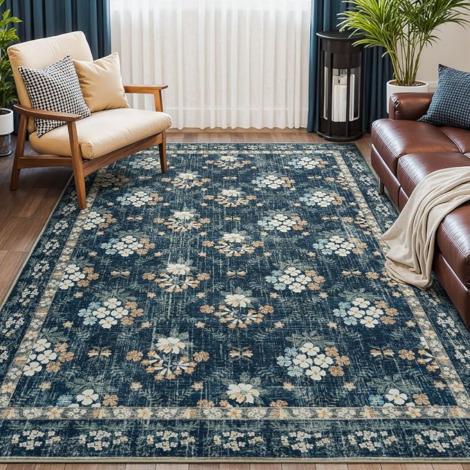 Lessymo Floral Living Room Rug 5x7, Soft Washable Area Rugs by Lessymo