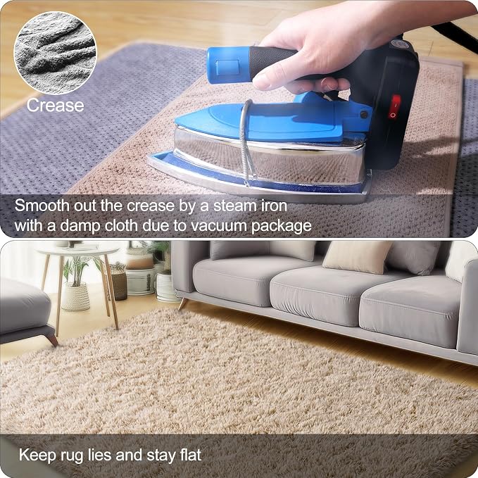 qulint 2x3 Rug for Bedroom, Tan Fluffy Area Rug for Nursery Soft Shag Small - Image 8