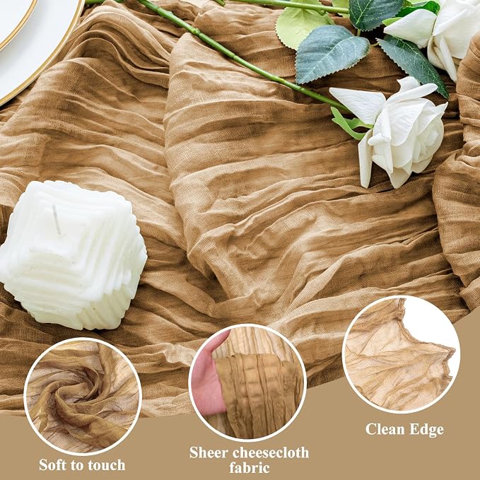 Cheesecloth Table Runner 10FT 6Pcs Khaki Boho Gauze Rustic Sheer Runners | - Image 3