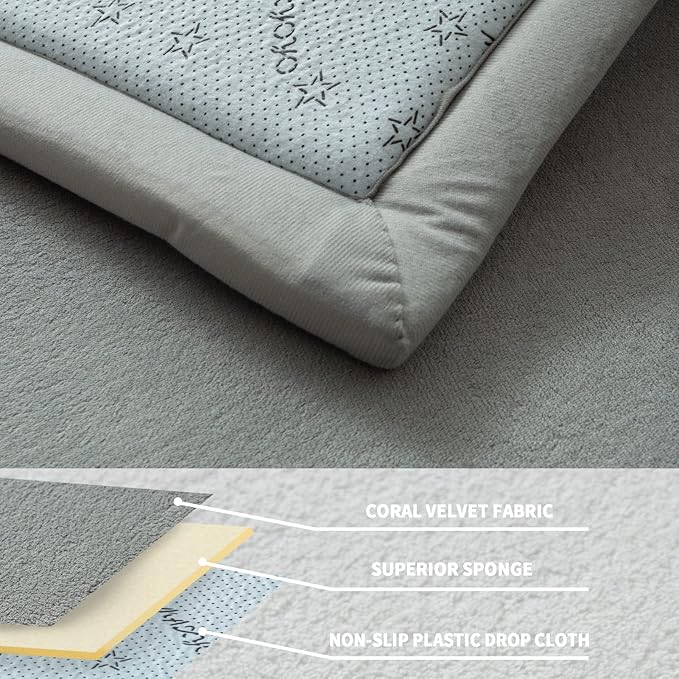 MAXYOYO Grey Coral Velvet Area Rug, Thick Japanese Tatami Mat Living Room Carpet - Image 5