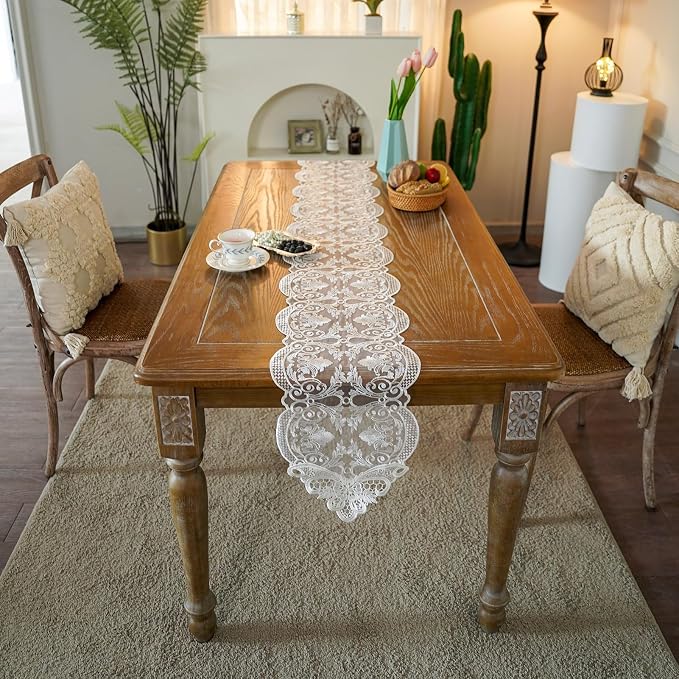 ARTABLE Off White Lace Table Runner Macrame Dresser Scarf Modern 10x70Inch | - Image 4