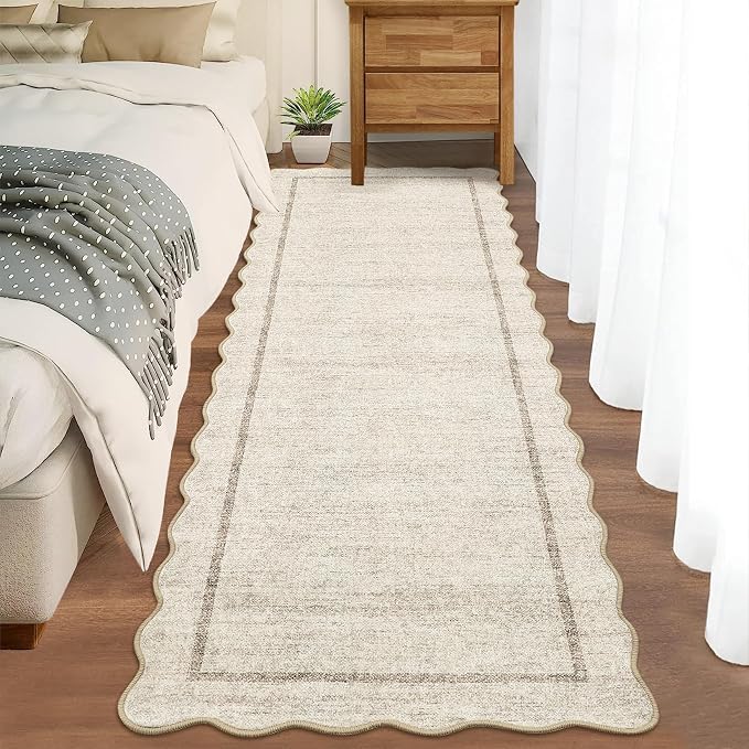 GarveeHome Scalloped Washable Runner Rug 2x6 Non Slip Kitchen Rugs Modern Beige - Image 2
