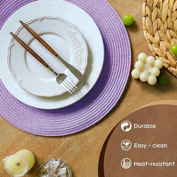 FunWheat Round Braided Placemats Set of 6 Table Mats - Image 5