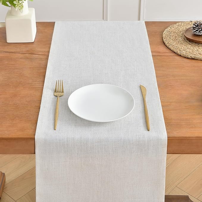 Wracra Linen Table Runner, Burlap Cream Table Runners 48 Inches Long | Rich - Image 4