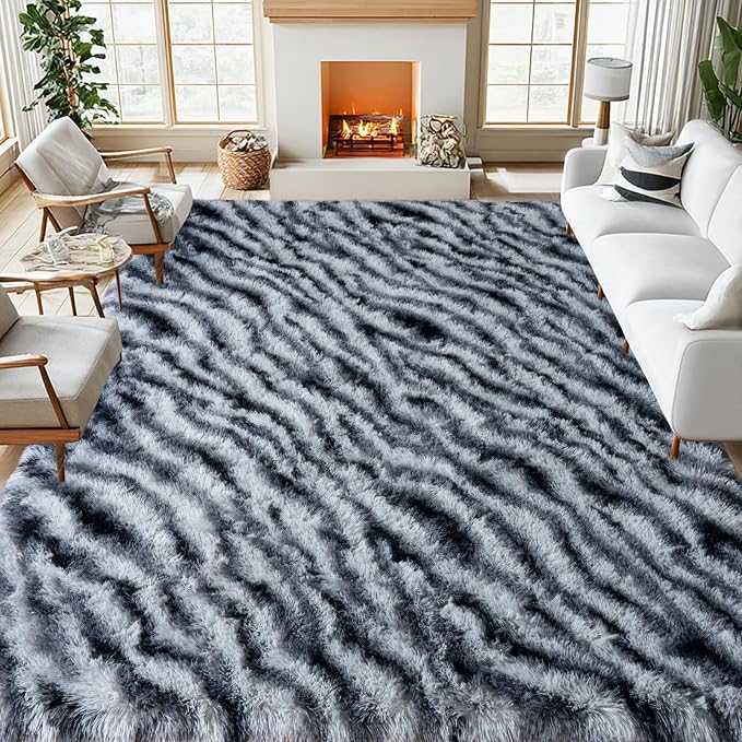 qulint Zebra Rug for Living Room, 8x10 Area Rug for Bedroom Soft Shaggy Animal by QULINT