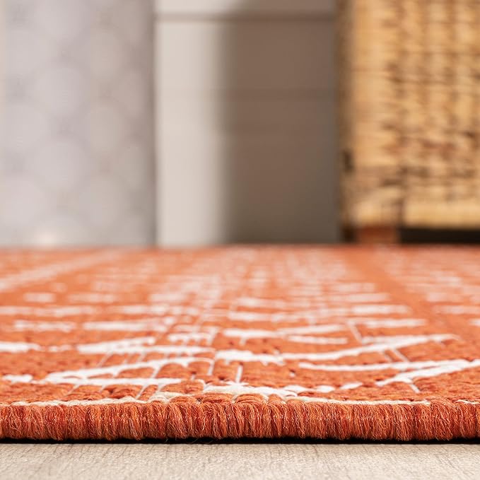 JONATHAN Y Moroccan Geometric Indoor Outdoor Area Rug 8X10 Orange/Cream - Image 6