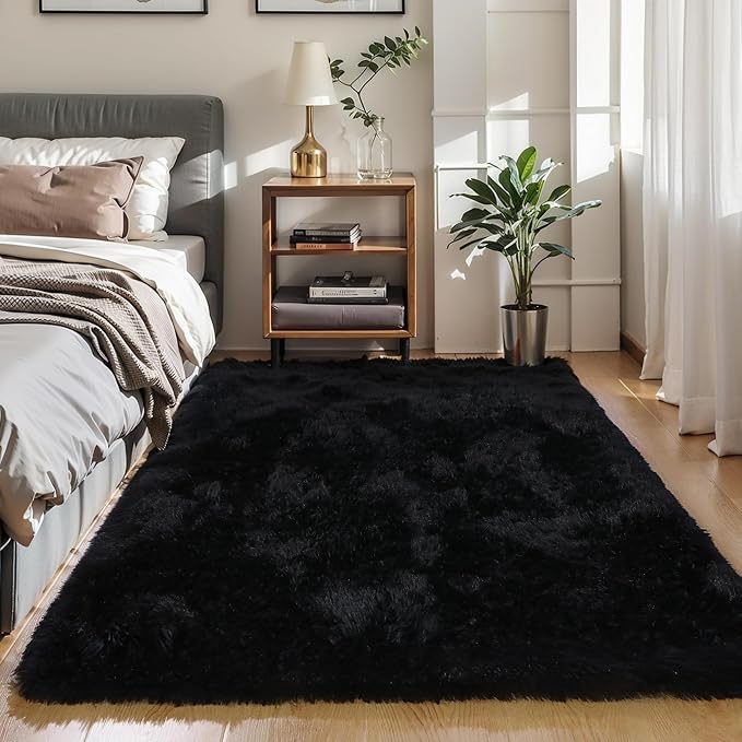 KICHOWUA 4x6 Black Fluffy Shag Rug - Image 5