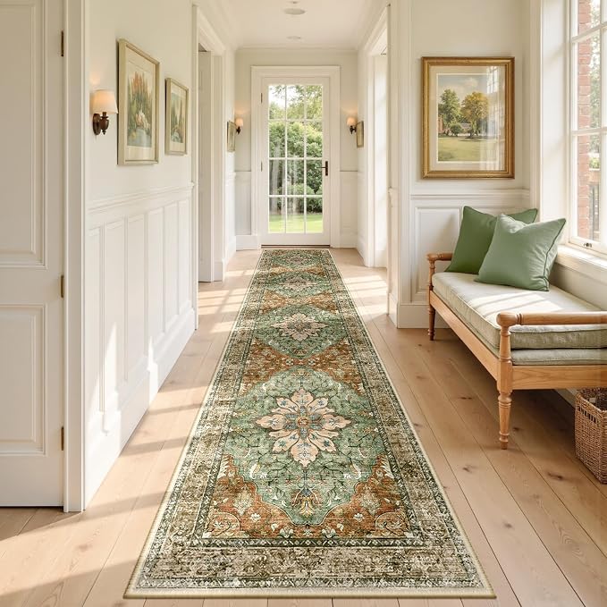 RELEANY Area Rugs Runner 2'x9' Washable Non-Slip, Floral Vintage Distress by RELEANY