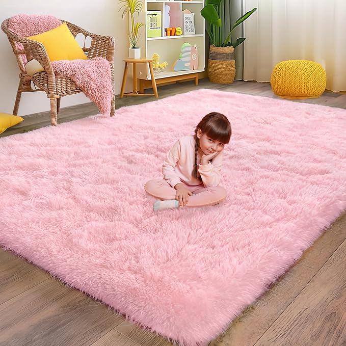 Fluffy Pink Rug for Bedroom Girls, 5x7 Soft Fuzzy Plush Shag Area Rug for by WISHTREE