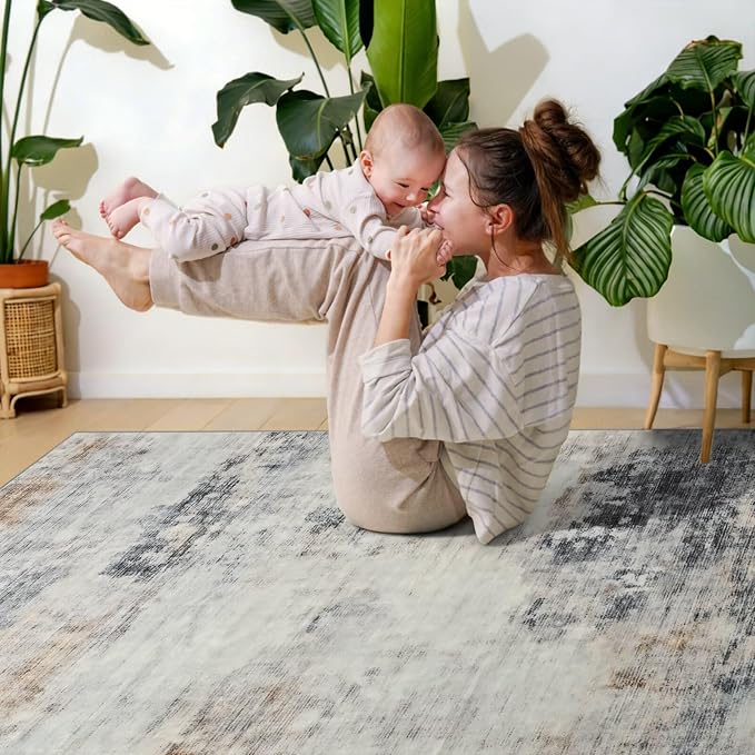 Toneed Abstract Area Rug 8x10 Modern Washable Rug Soft Non Slip Rug Low Pile - Image 5
