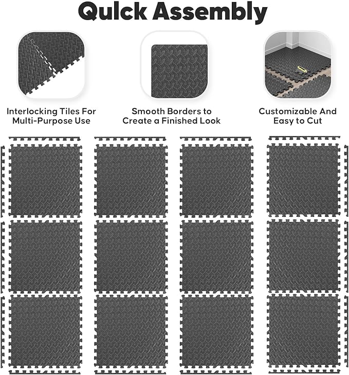 24 Pack Home Gym Mat, Puzzle Exercise Mat, EVA Interlocking Foam Floor Tiles - Image 6