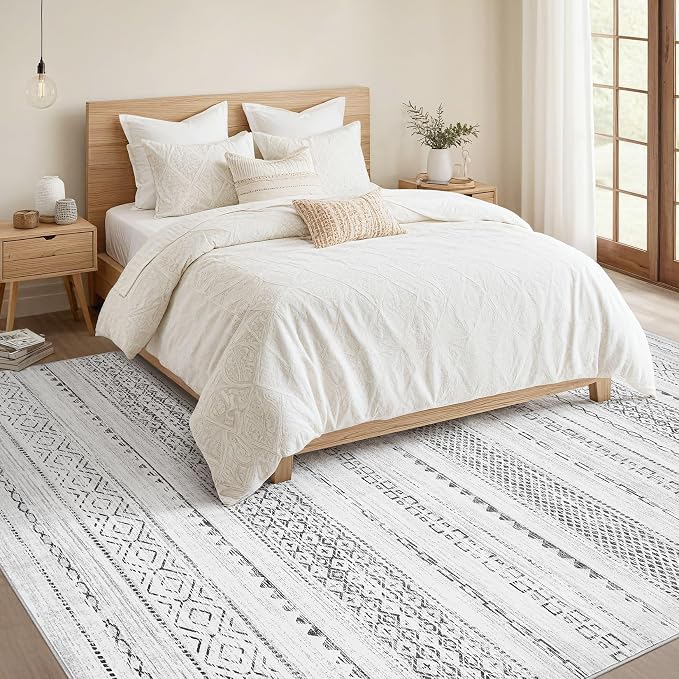 Nakagishi 9x12 Area Rug Living Room: Washable Boho Large Neutral Modern Soft - Image 5