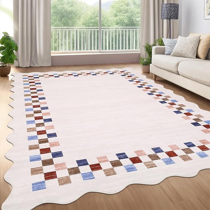 GarveeHome 8x10 Area Rug for Living Room Scalloped Washable Large Bedroom Rug by GarveeHome