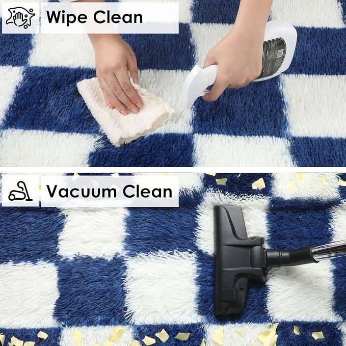 KICMOR Navy Blue and Cream White Rugs - Image 4