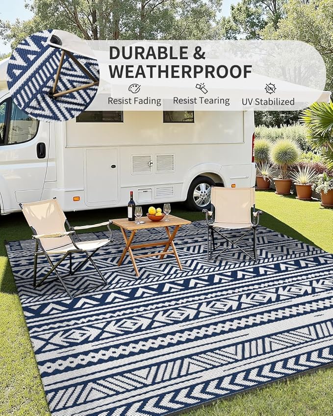 MontVoo Outdoor Rug 8x10 Waterproof Outdoor Patio Rug Mat Reverisble Plastic - Image 3